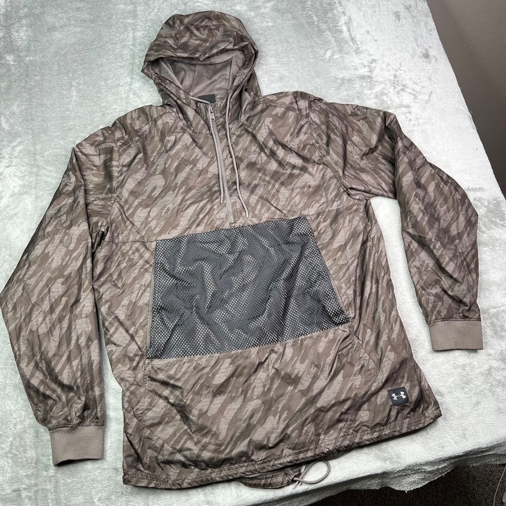 Under Armour Windbreaker Longline Anorak Jacket Men's Large Brown Camo‎ Hooded